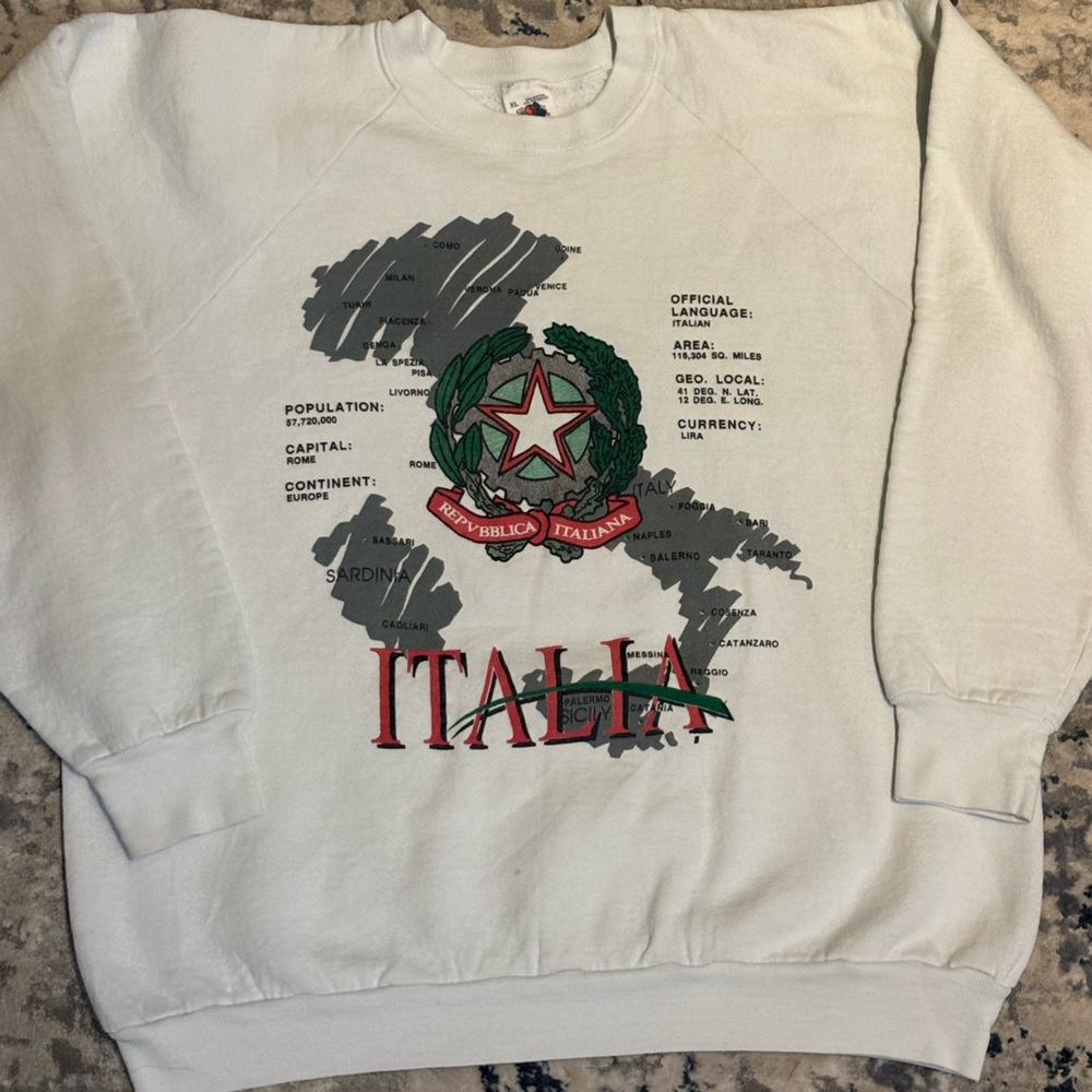 Vintage 90s Italy Itália Country Travel Crewneck Sweatshirt Size XL